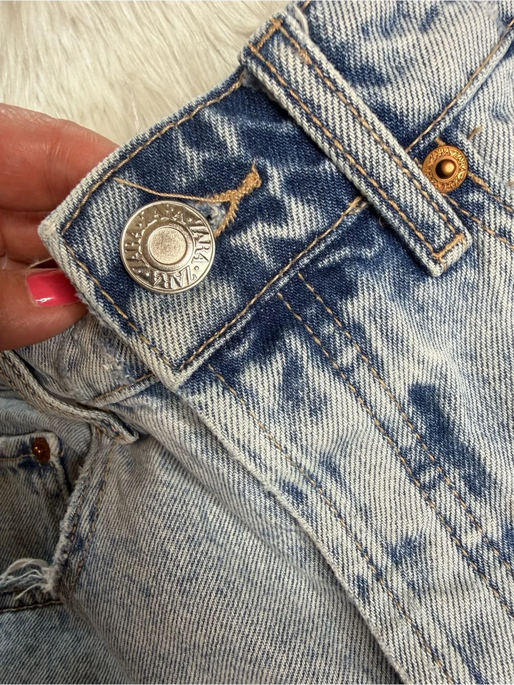 Zara High Waisted Acid Wash Denim Cut Offs